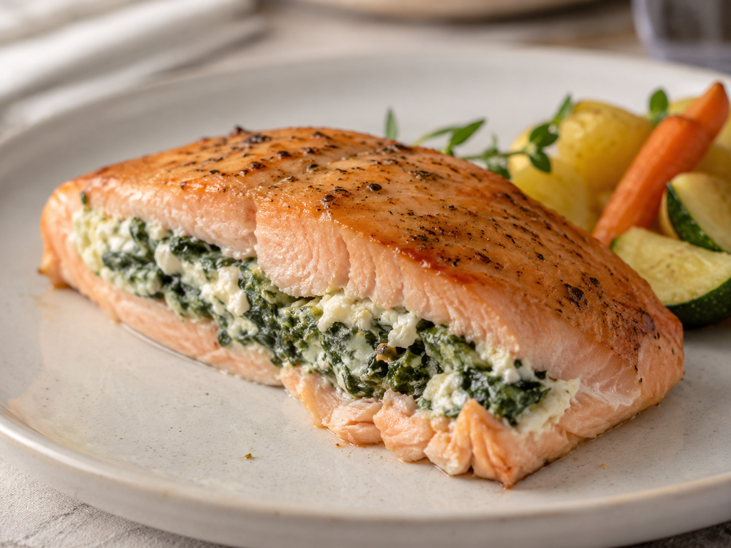 Salmón relleno con espinaca y ricotta: cremoso por dentro, dorado por fuera
