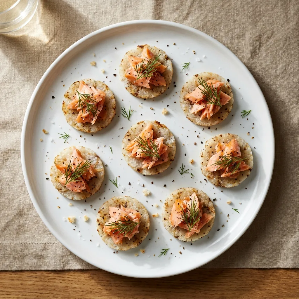 Canapés de tapioca con salmón chileno y eneldo