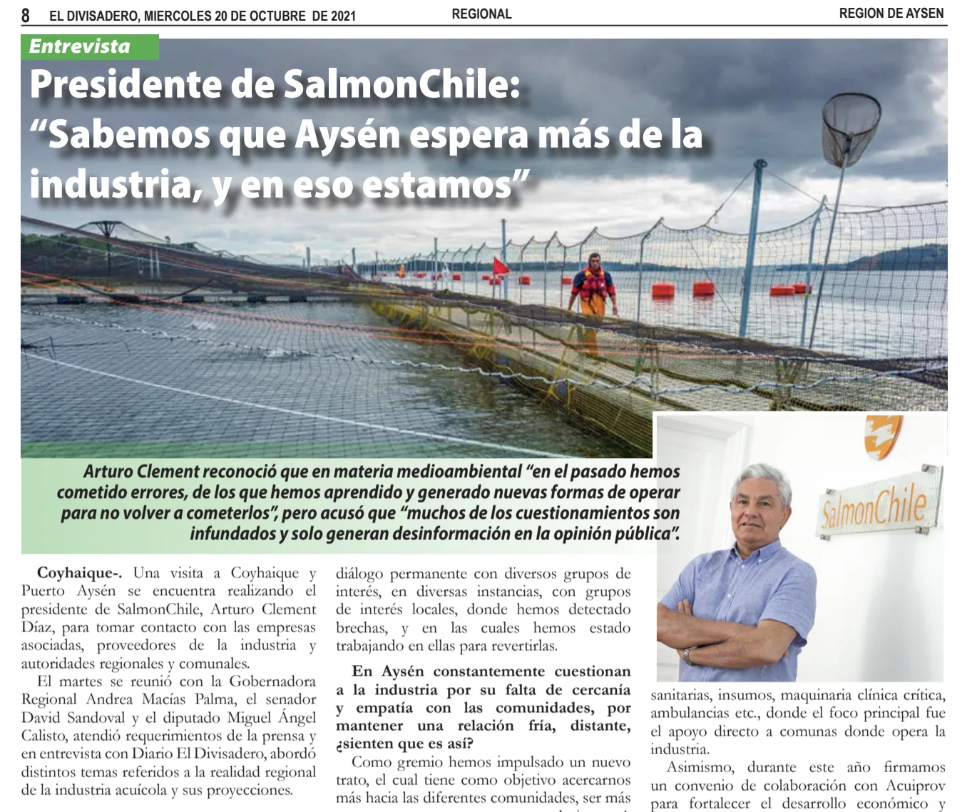 Presidente de SalmonChile: «Sabemos que Aysén espera más de la industria, y en eso estamos»