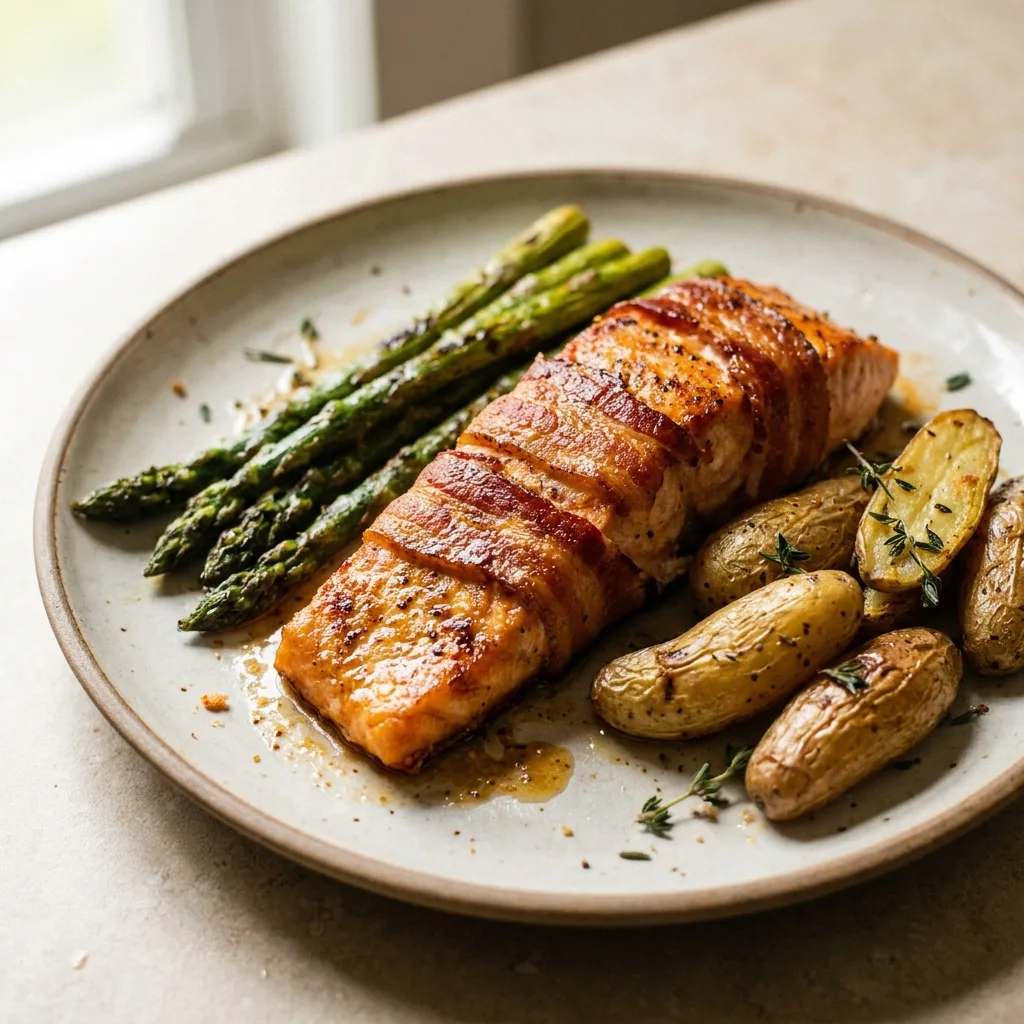Prepara el sabroso filete de salmón doble envuelto en tocino, receta de SalmonChile