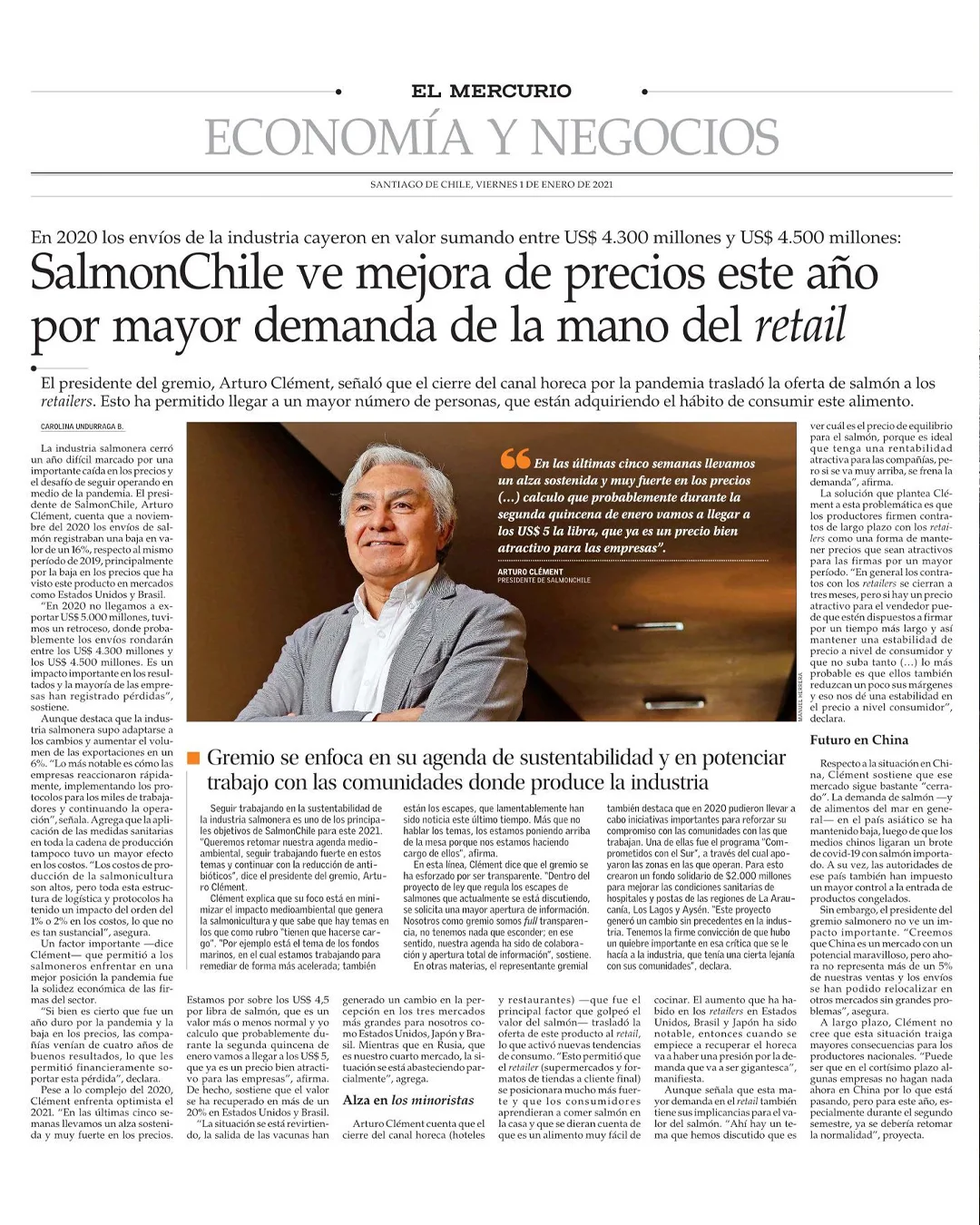 SalmonChile ve mejora de precios este año por mayor demanda de la mano del retail