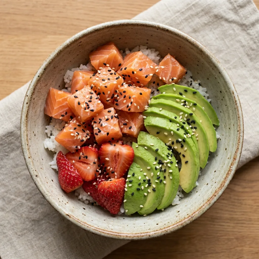 Disfruta del novedoso poke de salmón con palta y frutilla, receta de SalmonChile