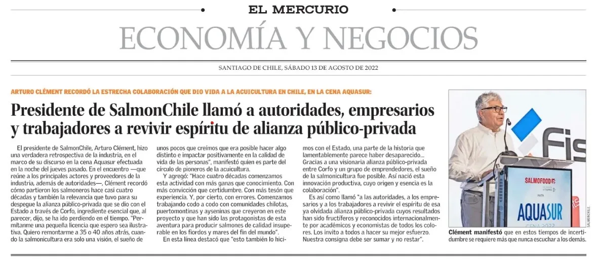 Presidente de SalmonChile llamó a autoridades, empresarios y trabajadores a revivir espíritu de alianza público-privada