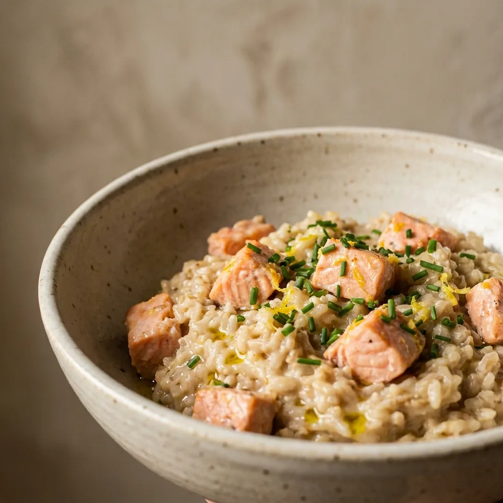 Risotto integral con salmón de Chile, receta de SalmonChile