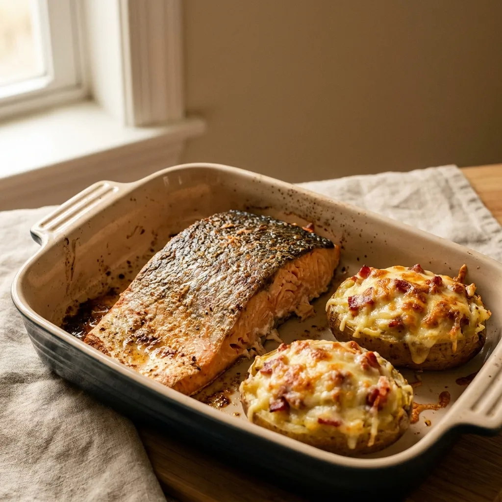 SALMÓN CON PAPAS RELLENAS, receta de SalmonChile