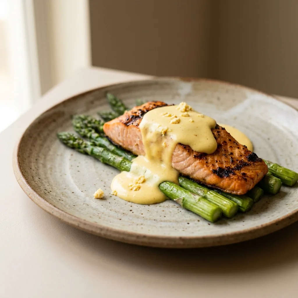 Salmón con espárragos a la parrilla y salsa holandesa, receta de SalmonChile