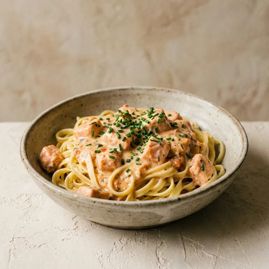 Tallarines con salsa de salmón, receta de SalmonChile