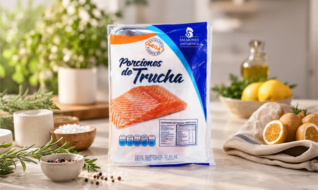 Envase de porciones de trucha de Salmones Antártica