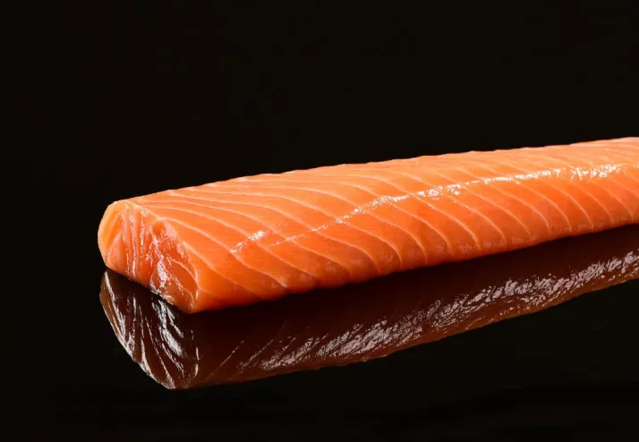 Lomo de salmón chileno fresco sobre fondo negro